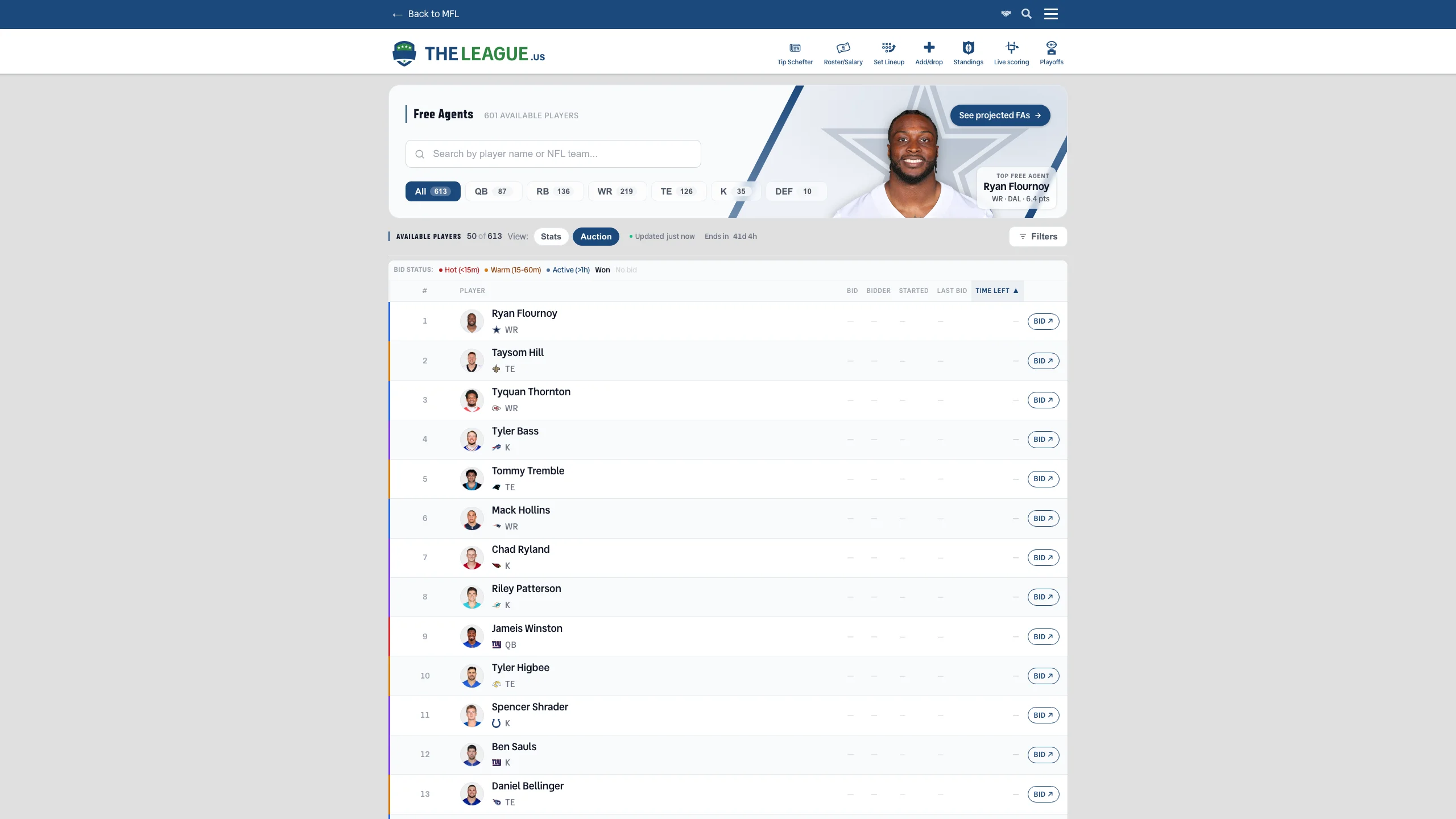 Redesigned player details modal showing Joe Burrow's profile with hero section, metric cards, and weekly results table