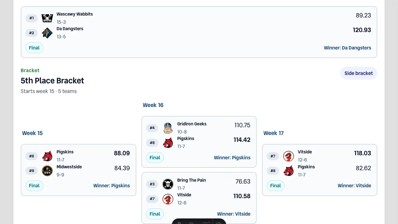 Playoff bracket showing champion draft pick improvements and more robust bracket data loading